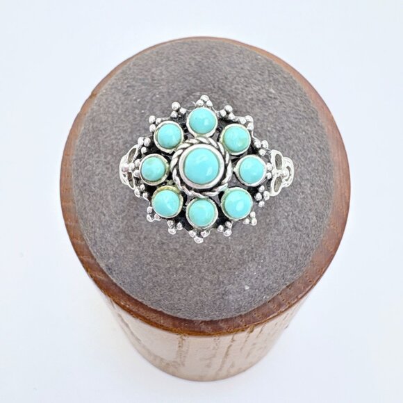 VTG Sterling Silver 925 Cabochon Turquoise Bezel Set Statement RIng Size 8.5 - Picture 1 of 8